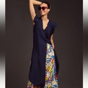 Anthropologie size small navy ruffle tunic